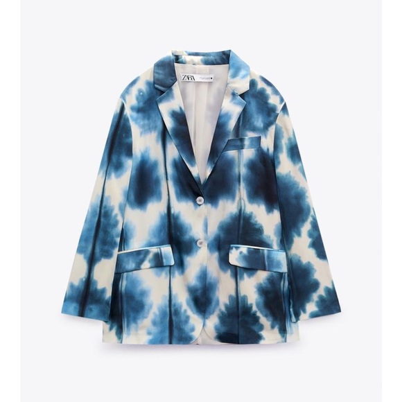 Zara Blue and White Tie-Dye Blazer - Picture 1 of 4